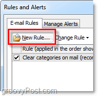 создать новое правило в Outlook 2010