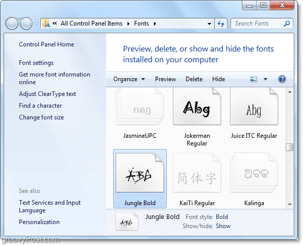 обзор панели управления шрифтом Windows 7