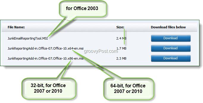 загрузить инструмент создания отчетов о нежелательной почте для Office 2003, Office 2007 или Office 2010