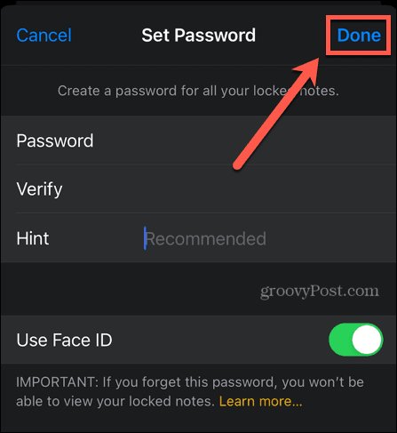 iphone установить пароль для заметок