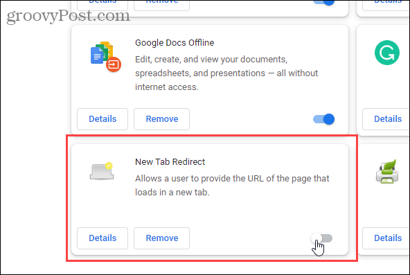 Отключить расширение «Перенаправление новой вкладки» в Chrome