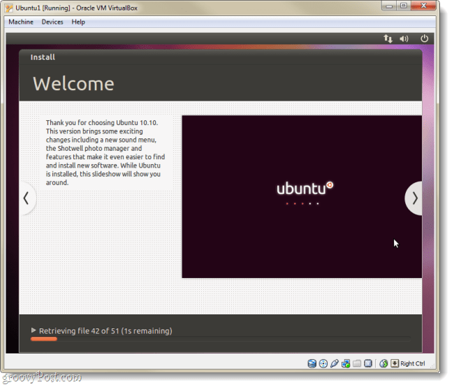приветственная страница установки Ubuntu