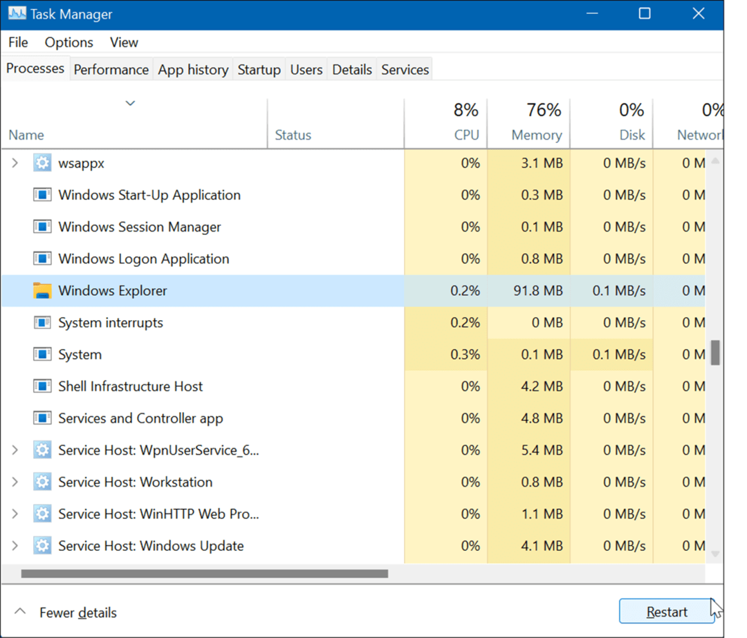 Перезапустите проводник Windows, сбросьте настройки панели задач в Windows 11.