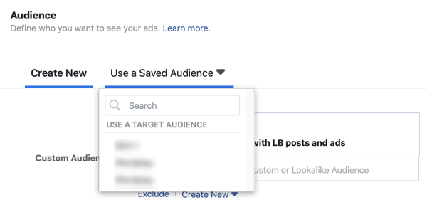 Возможность использовать сохраненную аудиторию для ведущей рекламной кампании Facebook.