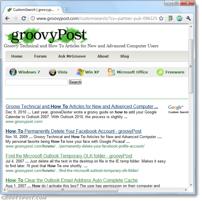 Groovypost Google пользовательский поиск