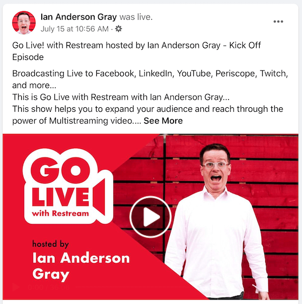 Запись видео в прямом эфире на Facebook для Иэна Андерсона Грея