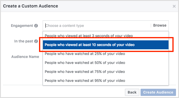 Пользовательская аудитория для взаимодействия с видео в Facebook