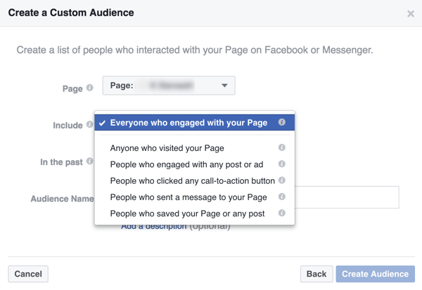 Создайте индивидуальную аудиторию из людей, которые взаимодействовали с вашим бизнесом на Facebook.