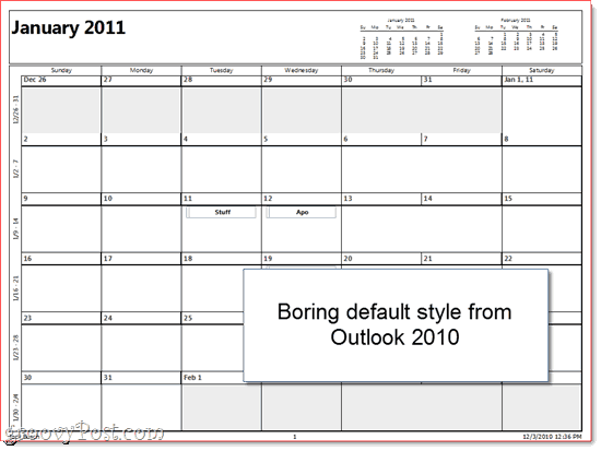 Outlook печатный календарь