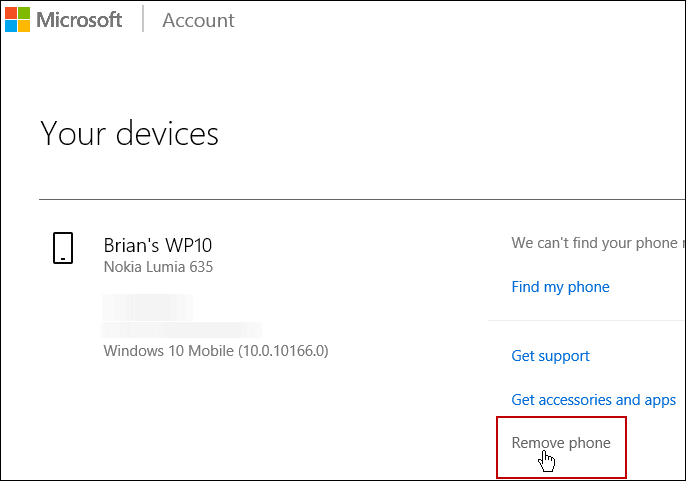 Удалить устройство Microsoft Account