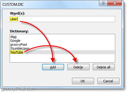 добавить или удалить слова из файла пользовательского словаря Office 2010