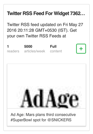 добавить RSS-канал твиттер-виджета в фидли