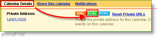 Google Calenar Частный адрес ICAL ScreenShot