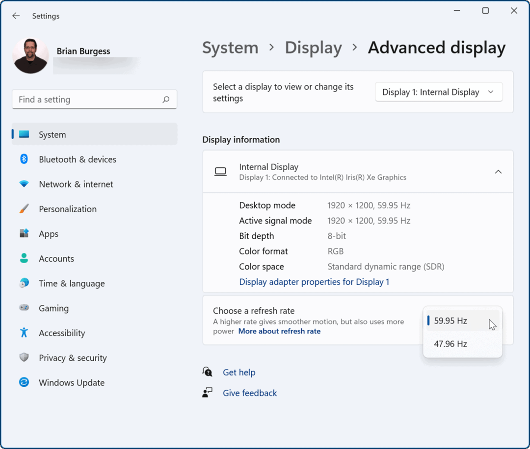 Как изменить частоту обновления в Windows 11