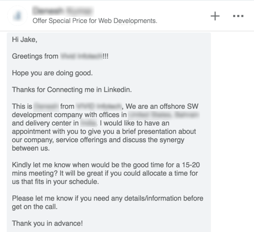 linkedin пример холодного шага