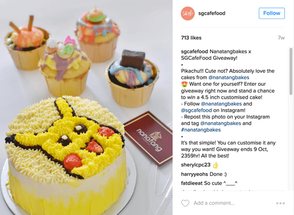Сингапурское кафе Café Food продвигало раздачу Nanatang Bakes через свой аккаунт в Instagram.