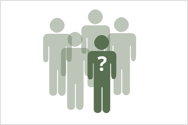 Группе в Facebook нужна нишевая аудитория. В группе из пяти символов четыре человека являются светло-зелеными и полупрозрачными, а один - темно-зеленым с белым вопросительным знаком на груди.