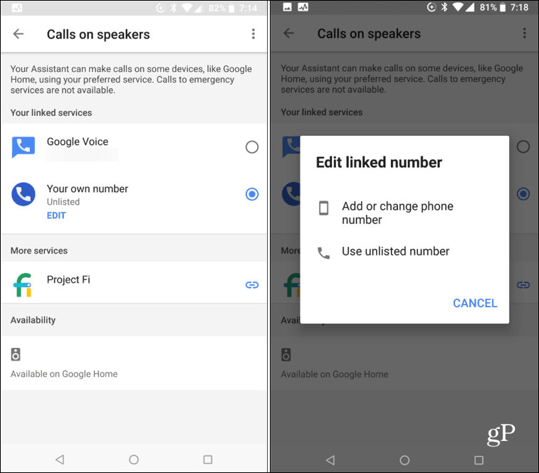 Android звонит на Google Home умный динамик