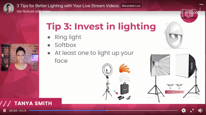 снимок экрана с советами по освещению видео для улучшения ваших прямых трансляций