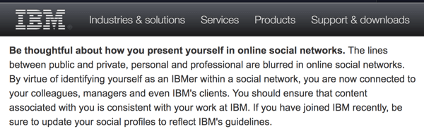 Рекомендации IBM по социальным вычислениям напоминают сотрудникам, что они представляют компанию даже в своих личных аккаунтах.