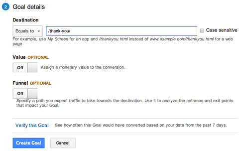 целевой URL-адрес цели Google Analytics