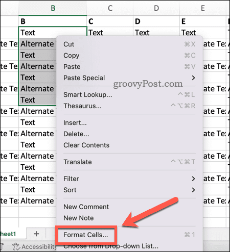 Открыть формат ячеек в Excel