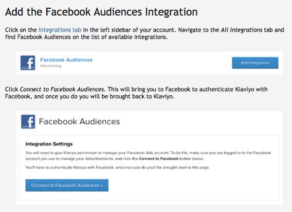 Интеграция Klaviyo с аудиториями Facebook проста в использовании.