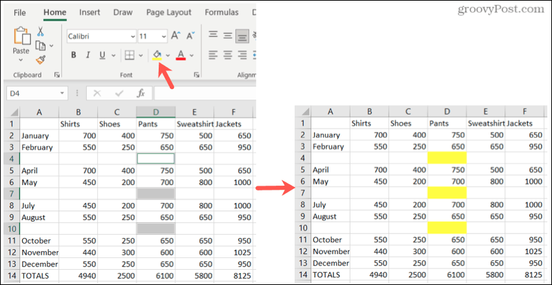 Выделите пробелы в Excel