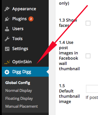 Digg Digg в панели управления WordPress