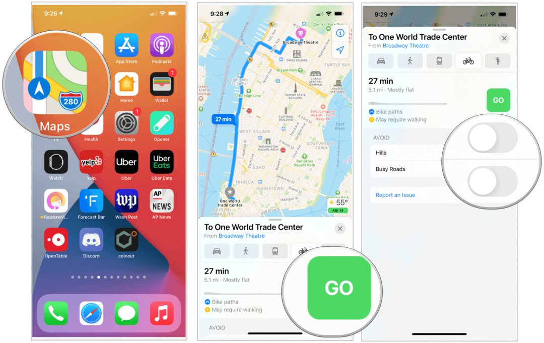 iOS 14 отображает езду на велосипеде