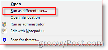 Добавить «Запуск от имени другого пользователя» в контекстное меню проводника Windows для Vista и Server 2008:: groovyPost.com