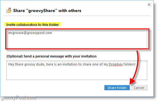 Скриншот Dropbox - приглашайте людей использовать вашу общую папку