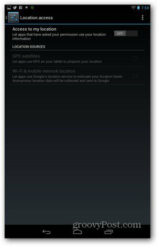 Улучшение настроек местоположения батареи в Nexus 7 отключено