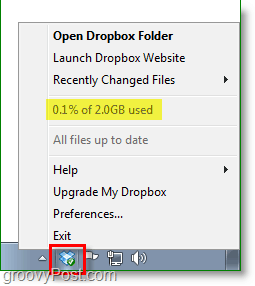 Скриншот Dropbox - значок в системном трее Dropbox качается