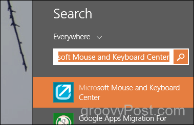 поиск и запуск центра мыши и клавиатуры Microsoft