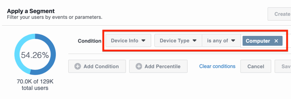 как применить сегмент к данным Facebook Analytics