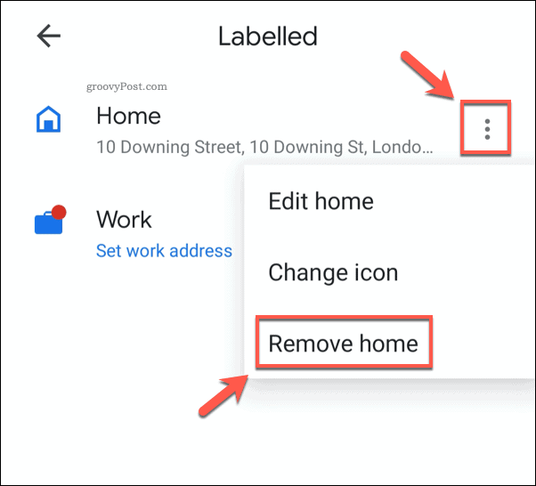 Удаление сохраненного домашнего адреса в Google Maps для мобильных устройств