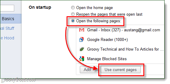 Список пользовательских страниц при запуске Chrome