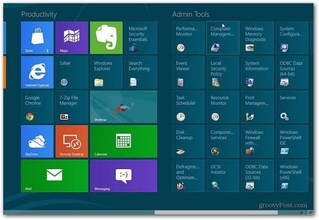 Добавление средств администрирования на начальный экран Windows 8