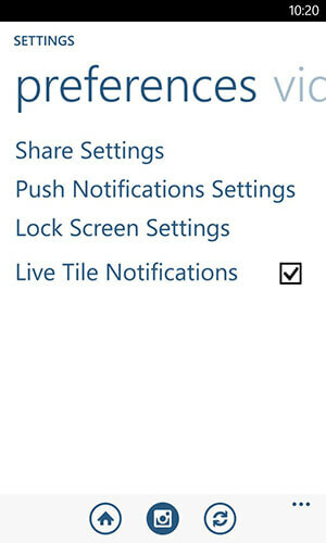 параметры уведомлений приложения instagram для windows phone