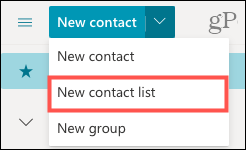 Выберите Новый список контактов