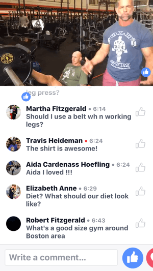 Знаменитый тренер Майк Райан демонстрирует, как использовать тренажер для жима ногами, в прямой трансляции Gold's Gym на Facebook.