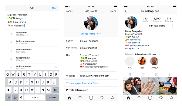 Instagram теперь позволяет пользователям ссылаться на несколько хэштегов и другие учетные записи из биографии своего профиля.