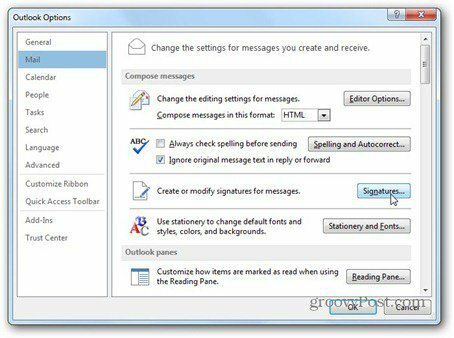 Outlook 2013 использовать подписи почтовых подписей