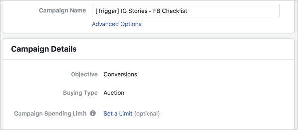 Facebook Ads Manager настроил триггерную кампанию
