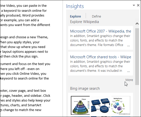 Как использовать функцию интеллектуального поиска Bing Powered в Office 2016