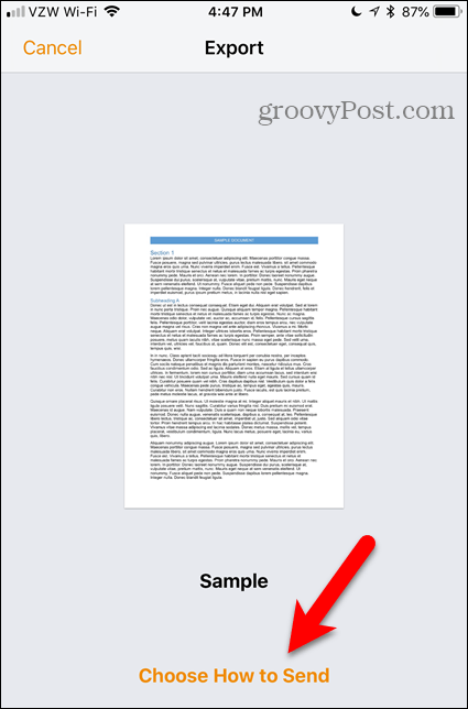 Выберите Как отправить ссылку в Pages для iOS