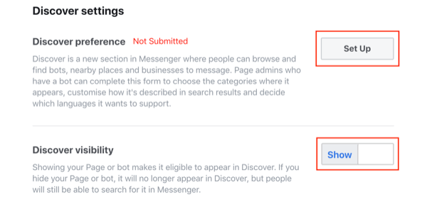 Отправить на вкладку «Обнаружение» в Facebook Messenger, шаг 2.