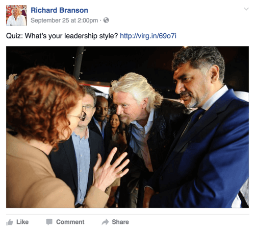Ричард Брэнсон пост в фейсбуке с викториной