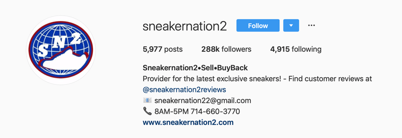основной аккаунт в Instagram для SneakerNation2